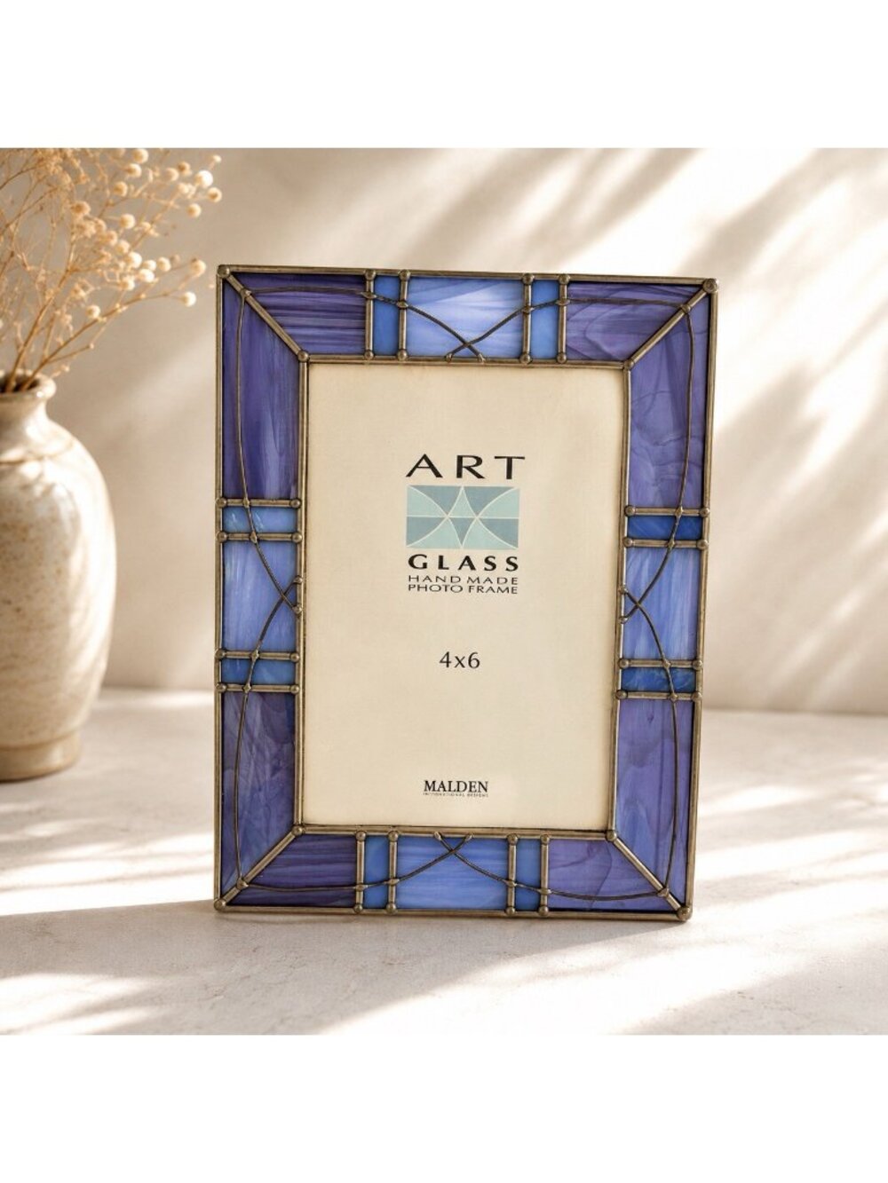 Malden International Art Handmade Blue Stained Glass Photo Picture Frame 4x6